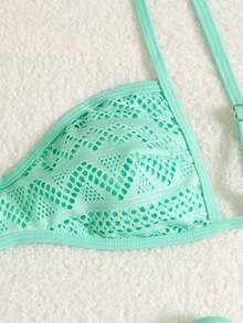 Swim Vcay Bộ đồ bơi nữ 2 mảnh, váy đi biển màu xanh trơn hở lưng gợi cảm dây buộc, đồ bơi mùa hè thanh lịch - màu xanh lá - Xem 4