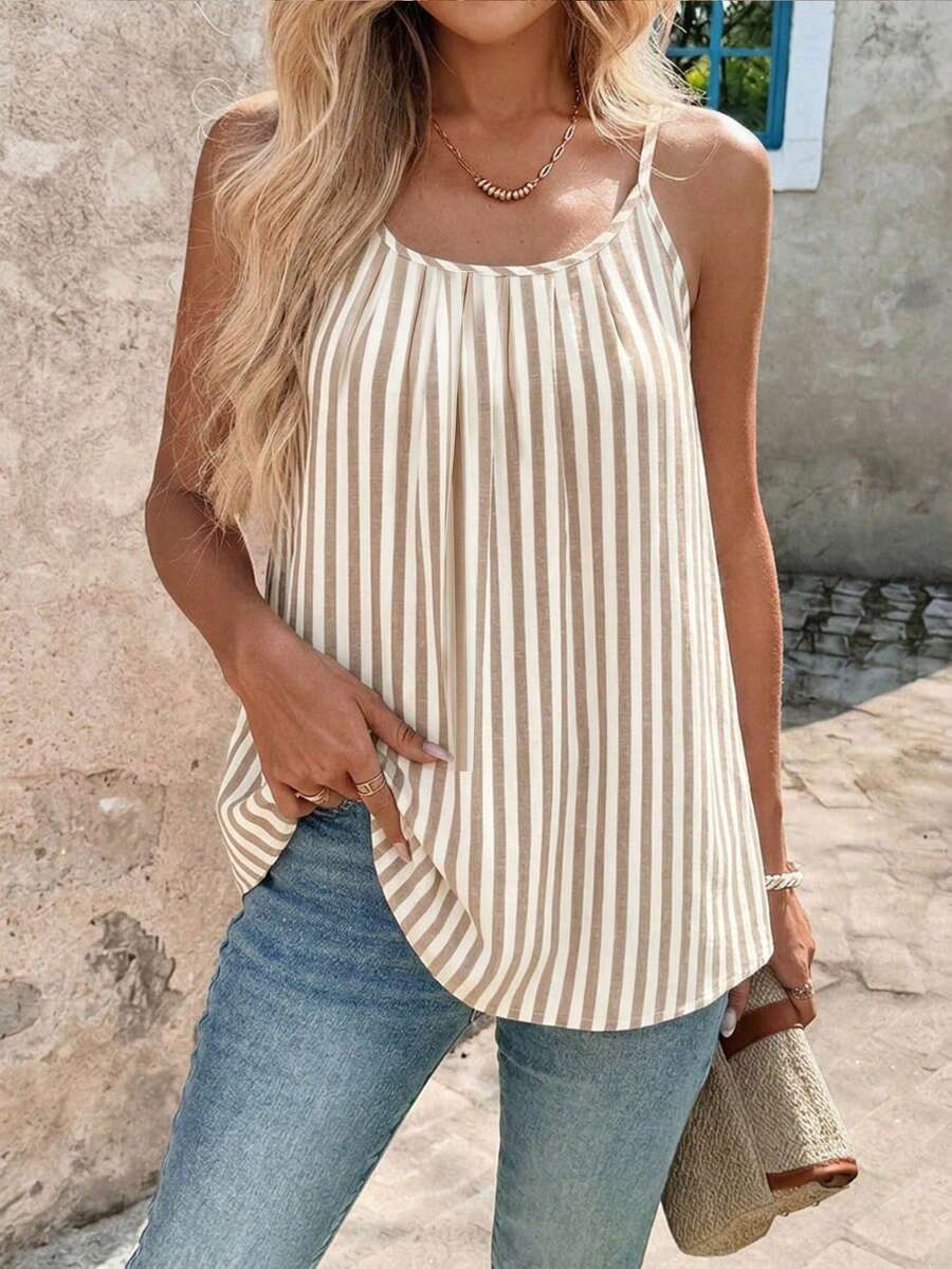 EMERY ROSE Tank Top Tanpa Lengan Kasual Motif Garis-garis untuk Wanita, Atasan Musim Panas - MultiWarna - View 1
