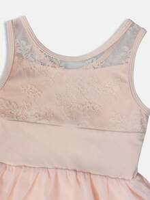 SHEIN 女童米色芭蕾舞运动服——蕾丝拼接设计紧身衣，亲肤高弹面料，适合芭蕾舞表演、瑜伽练习和体操训练 - 杏色 - 查看 7