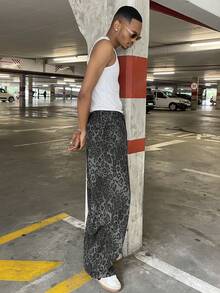 Ngobest Haus Ngobest Haus Quần Jeans Denim Nam Họa Tiết Da Báo, Quần Ống Thẳng Rộng Phong Cách Đường Phố Cổ Điển - Xám - Xem 6