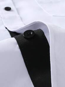 Manfinity Bizformal 男士撞色滚边纽扣拼接短袖衬衫，夏季 - 白色 - 查看 5