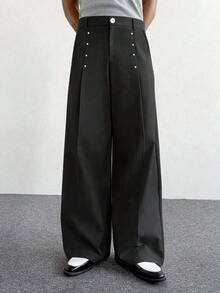 PAVTROS Men's Black Pants, Rivet Design, High-Fashion Versatile Loose Casual Trousers - Black - View 5