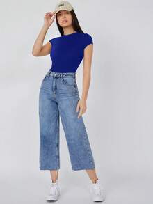 SHEIN BASICS Solid Slim Tee Bodysuit Summer Outfit For Women - Royal Blue - View 6
