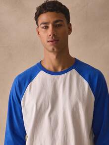 Musero Crew Neck Oversized Long Sleeve Dropped Top Shoulder Contrast Sleeves Tshirt Spring Summer Essentials - Blue - View 2