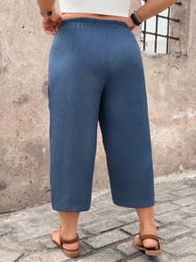 Breezaya Plus Size Women Casual Pants, Comfortable Textured 3/4 Pants, Spring/Summer Countryside Vacation - Blue - View 2