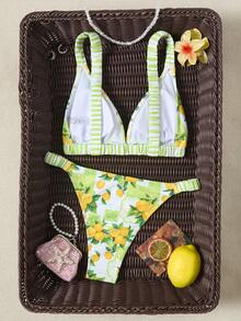 Swim Mod Women's Casual Vacation Beach Textured Fabric Bikini Two Pieces Swimwear - Green - View 3