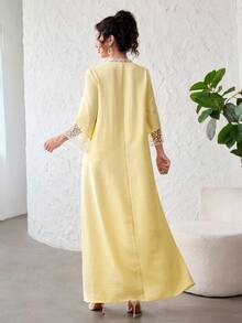 Yasmyna Romantic Lace Patchwork Ruffle Long Sleeve Loose Flowy Slimming Elegant Lady Date Dress - Yellow - View 6