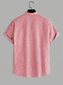 Manfinity Homme Men's Striped Short Sleeve Single-Breasted Casual Shirt - Red and White - View 2