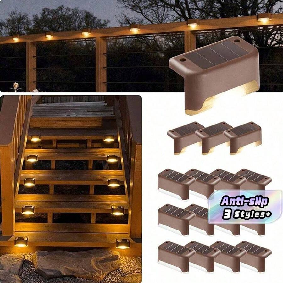 4PCS Fence Lights Solar Powered, Outdoor Waterproof Tiny Led Step Lights In Brown Used Outside For Deck, Stairs, Patio Fence, Garden - Brown - View 1