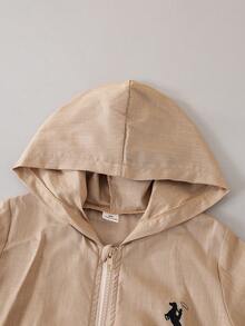 2pcs/Set Young Boy Casual Minimalist Sports Hooded Jacket And Shorts, Suitable For Daily Wear, School, Sports, Spring/Summer/Autumn - Khaki - View 8