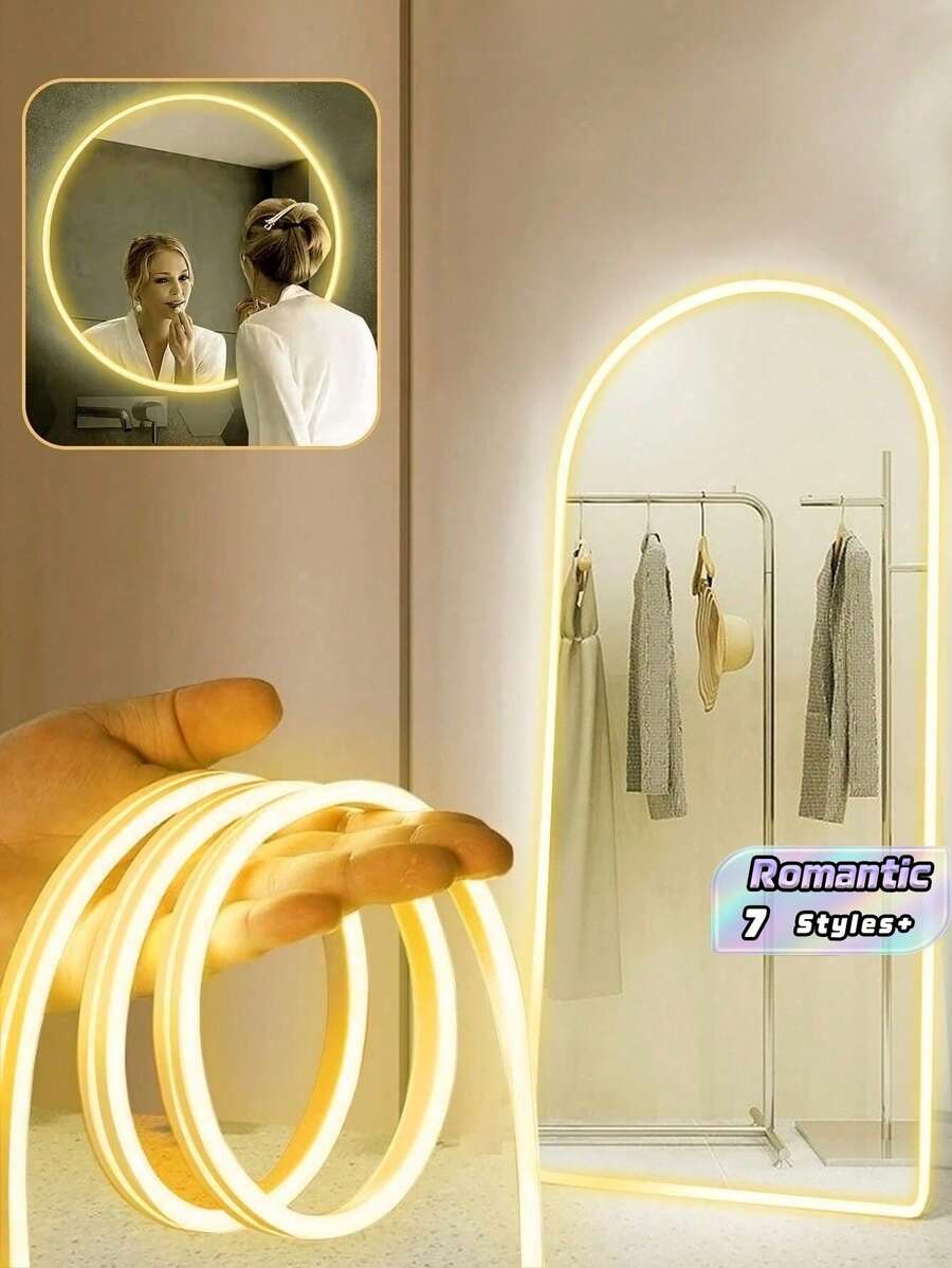 1م/2م/3م/4م/5م إضاءة حبل نيون LED قابلة للتغيير في اللون والتعتيم بلمس حساس، إضاءة خلفية مرنة للديكور ومرآة المكياج والحمام