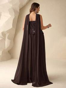 Coutiva Elegant Sequin Embellished Dress, High-End Formal Gown For Banquet And Party - Brown - View 2