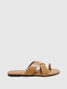 CUCCOO BIZCHIC Ladies' Elegant Summer Camel PU-Faced Flat-Bottomed Slippers - Camel - View 2