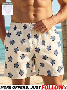 VIVINTIMO Pantalones cortos de playa de estampado de tortuga para hombre, bañadores hawaianos divertidos para hombre, ropa de playa para hombre - Beis - Ver 1