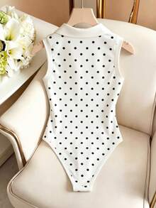 SHEIN Franclia 女士波点印花 Polo 领休闲连体衣 - 白色 - 查看 2