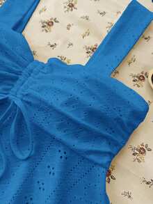 SHEIN Áo hai dây dệt kim có họa tiết, xếp ly ở phần ngực dành cho thiếu nữ, kiểu dáng thường ngày. - Xanh đậm - Xem 6