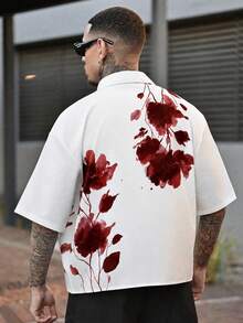 Devon Thys Men's Floral Print Short Sleeve Single-Breasted Cropped Shirt - White - View 2