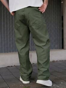 LEOGASHI LEOGASHI 1件 Infinite Jeans 男士休闲直筒牛仔裤，高品质品牌舒适外出裤（不含腰带和配饰） - 橄欖綠 - 查看 2