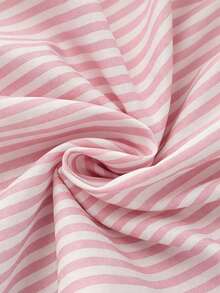 de mujer nueva con rayas azules, lazo delantero, mangas abullonadas, cintura ceñida y bajo tipo paraguas, top de manga corta para salidas, desplazamientos, vacaciones, días festivos, uso casual, formal, academia y uso diario - Rosa Roja - Ver 5
