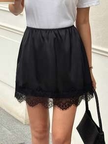SHEIN LUNE 2pcs Women's Casual Elegent Laced Lace Patchwork Skirt Set, Suitable For Summer Outing, Vacation, Commute And Daily Wear Party Black Summer Outfit For Women Vacation Outfits Women Summer Holiday Outfits Festival Outfits For Women Summer Outfit For Women Beach Outfits Going Out Outfits Vacation Outfits Women Summer Holiday Outfits Country Concert Outfit - Multicolor - View 4
