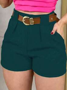EMERY ROSE Shorts Casuais Soltos com Bolso para Mulheres Plus Size - Verde Escuro - Visão 1