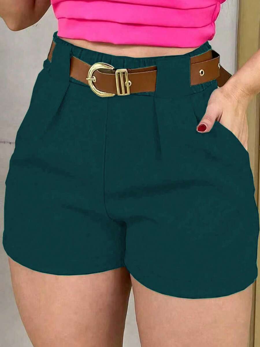 EMERY ROSE Shorts Casuais Soltos com Bolso para Mulheres Plus Size - Verde Escuro - Visão 1