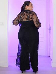 Pretty and Ole Vestido negro de encaje estilo bohemio y vintage de talla grande, elegante y versátil para uso diario, nuevo vestido de fiesta de primavera para mujeres - Negro - Ver 2