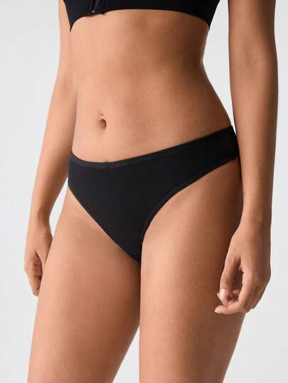 Loungeista 3pcs/Set Solid Color Comfortable Cotton Sexy Low-Rise Women's Thong Panties, Suitable For Valentine's Day, Spring/Summer