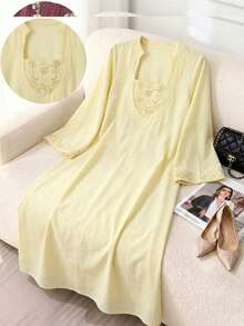 Al Najma Women's Elegant Embroidered Arabic Style Evening Dress - Yellow - View 9
