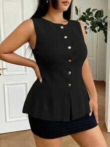 SHEIN EZwear 黑色大码轻薄针织无袖上衣，夏季 - 黑色 - 查看 4