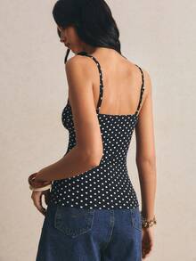 Poéselle Women's Polka Dot Print Lace Patchwork Fitted Camisole - Black - View 8
