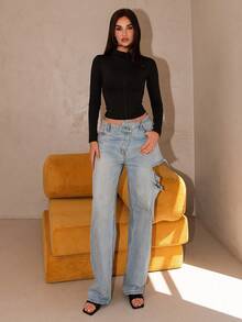 Bris Aura Chaqueta Corta con Cremallera Y2k para Mujer Negro - Negro - Ver 3