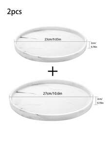 1pc/2/3pcs Dressing Table Tray, Silicone Round Tray Decorative Storage Organizer For Bathroom Toilet Tank Bedroom Kitchen Countertop, Jewelry Storage Dressing Table Tray For Candles, Lotion Bottles, Cosmetics, Marble White - Round bergite - View 5