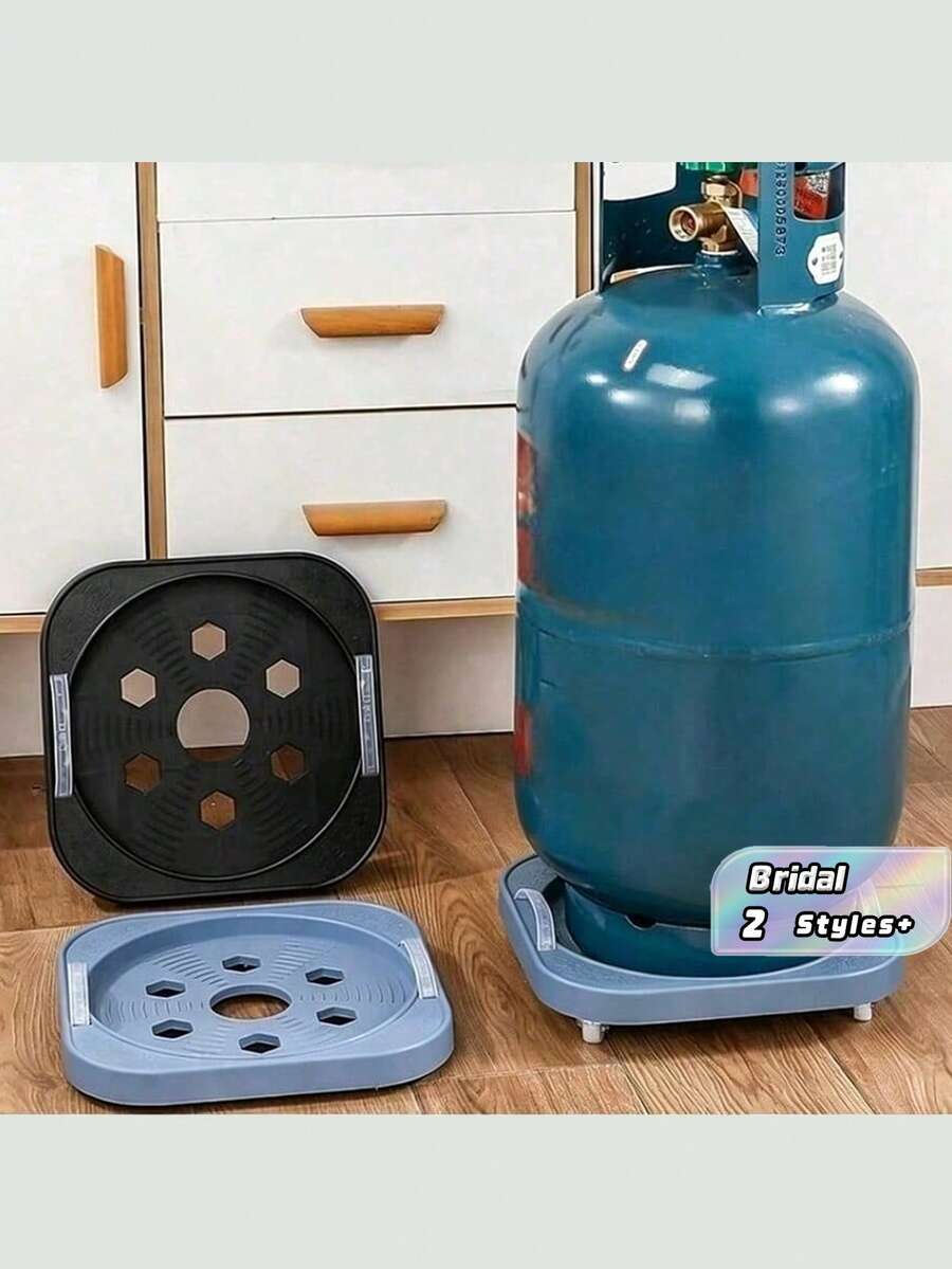1PC Multi-Functional Gas Cylinder Storage Rack, Kitchen Gas Cylinder Base With Casters, Silent Heavy-Duty Movable Cylinder Holder, Gas Bottle Trolley Rolling Stand With Brake Wheels, Suitable For Garden And Home - Blue - View 1