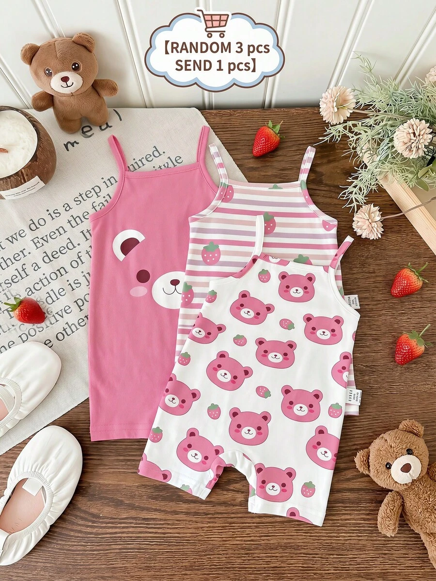Bộ áo liền quần cho bé gái in hình gấu hồng và dâu tây phối màu dễ thương, thích hợp cho mùa xuân/hè, trang phục hè đáng yêu, đồ hè cho trẻ em, phong cách Hàn Quốc, thoải mái dễ chịu, thời trang trẻ em, Y2K, Kawaii, dự tiệc, mặc hàng ngày, đi nghỉ mát, dễ thương, thoải mái, phong cách Cottagecore, mặc thường ngày cuối tuần, đi chơi gia đình, trang phục chụp ảnh. - Nhiều màu - Xem 1