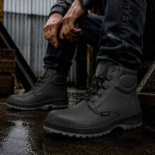 Genuine Leather Pleg Working Boot With Steel Helmet - Negro con gris - View 7