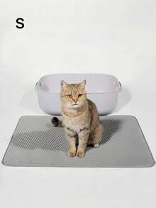 1 pieza Alfombra de arena para gatos de EVA, de doble capa y una sola abertura, alfombra lavable para atrapar la arena para uso doméstico de gatos de interior - Gris - Ver 13