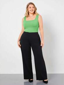 SHEIN BASICS Tank Top Polos Kasual Ukuran Plus, Serbaguna untuk Pakaian Santai Musim Panas, Atasan Musim Panas Hijau Muda, Pakaian Formal Liburan - Hijau - View 4