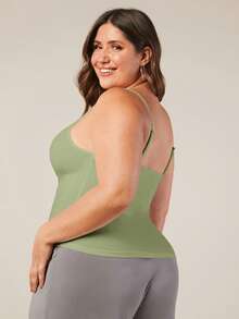 SHEIN BASICS Plus Size Women Solid Color Fitted Casual Smart Casual Camisole Everyday Sage Green Summer Tops - Green - View 2