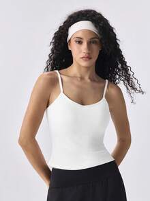 Loungeista 2pcs/Set Women Solid Color Ribbed Cami Top With Pad, Casual Sexy Cropped Top, For Workout - Multicolor - View 3