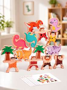 MINKOJA Wooden Dinosaur Stacking Game For Kids – Tumbling Tower Balance Toy For Toddlers 2+, Fun Family Interactive Party Game For Boys & Girls - Multicolor - View 2