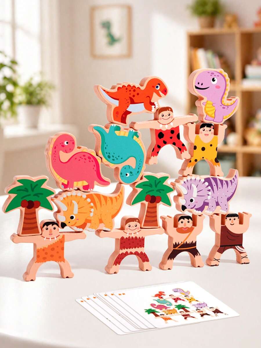 MINKOJA Wooden Dinosaur Stacking Game For Kids – Tumbling Tower Balance Toy For Toddlers 2+, Fun Family Interactive Party Game For Boys & Girls