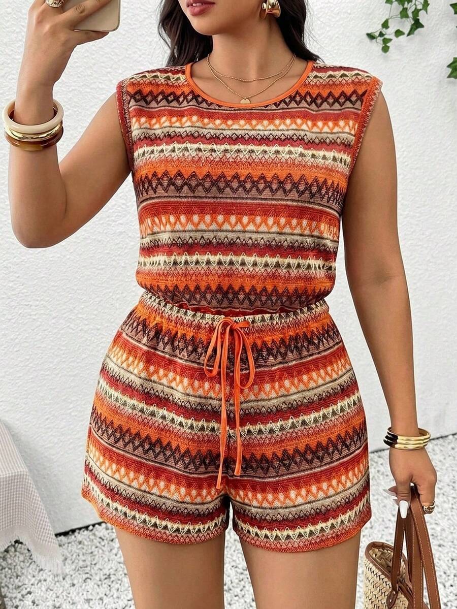 SHEIN Frenchy Plus Size Women Round Neck Color Block Casual Everyday Romper