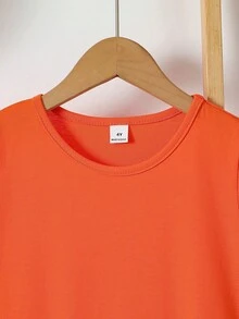 SHEIN Kleine Mädchen Einfarbiges Rundhals Kurzarm Lässiges Locker Kleid - Orange - Übersicht 5