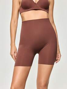 SHEIN Solid Color High Waist Seamless Shapewear Bottom - Brown - View 3
