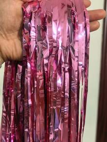 1/2/4pcs Bright Pink Tinsel Curtain Backdrop Decor For Birthday Gender Reveal Baby Shower Bridal Party Wedding Celebration Photo Booth Background Props - Pink - View 3