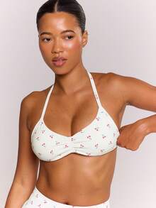 Musera Sport Cherry Print Scrunch Sports Bra Only Active Workout Gym Cute Pilates Fitness Daily - White - View 2