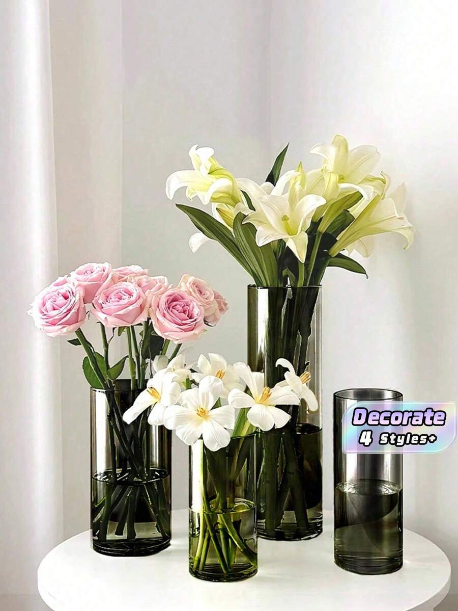 1 pièce Vase cylindrique en acrylique anti-chute - Arrangement floral hydroponique cultivé dans l'eau - Parfait pour les fleurs fraîches pour décorer le salon - Parfait pour les mariages, les décorations de fête - Noir - Voir 1