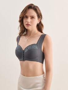 Hourtrue 3pcs/Set Women's Wireless Lace Trim Front Closure Sexy Lingerie Set - Multicolor - View 5