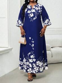 SHEIN Lady CURVE Đầm dự tiệc và du lịch in hoa dành cho nữ cỡ lớn - Nhiều màu - Xem 3